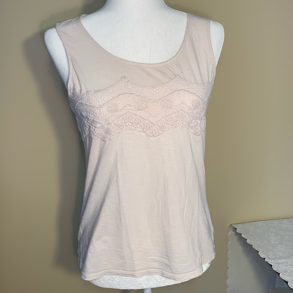 EUC Tank: Natural Fabric, Macramé Band Across Bodice, Size XS/S